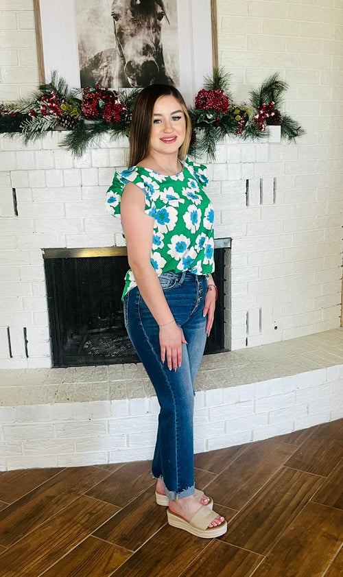 Floral Kelly Green Top
