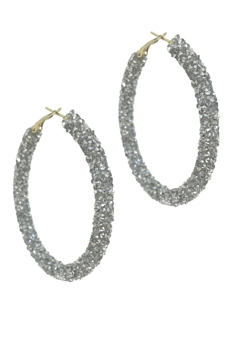 Silver Rhinestone Hoops