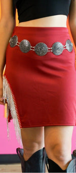 Rhinestone Fringe Skirt-Burgundy