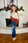 Off Shoulder Color Block Sweater