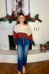 Off Shoulder Color Block Sweater