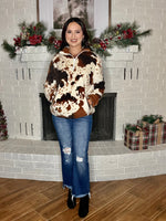 Cow Print Sherpa Pullover