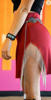 Rhinestone Fringe Skirt-Burgundy