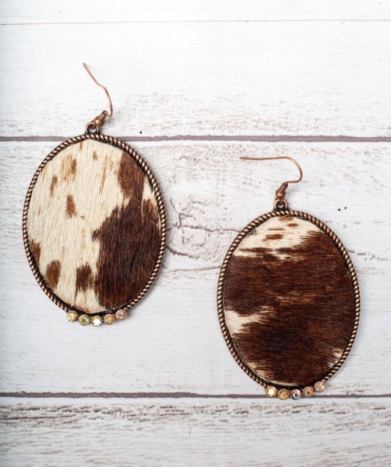 Cowhide Oval Copper Earrings