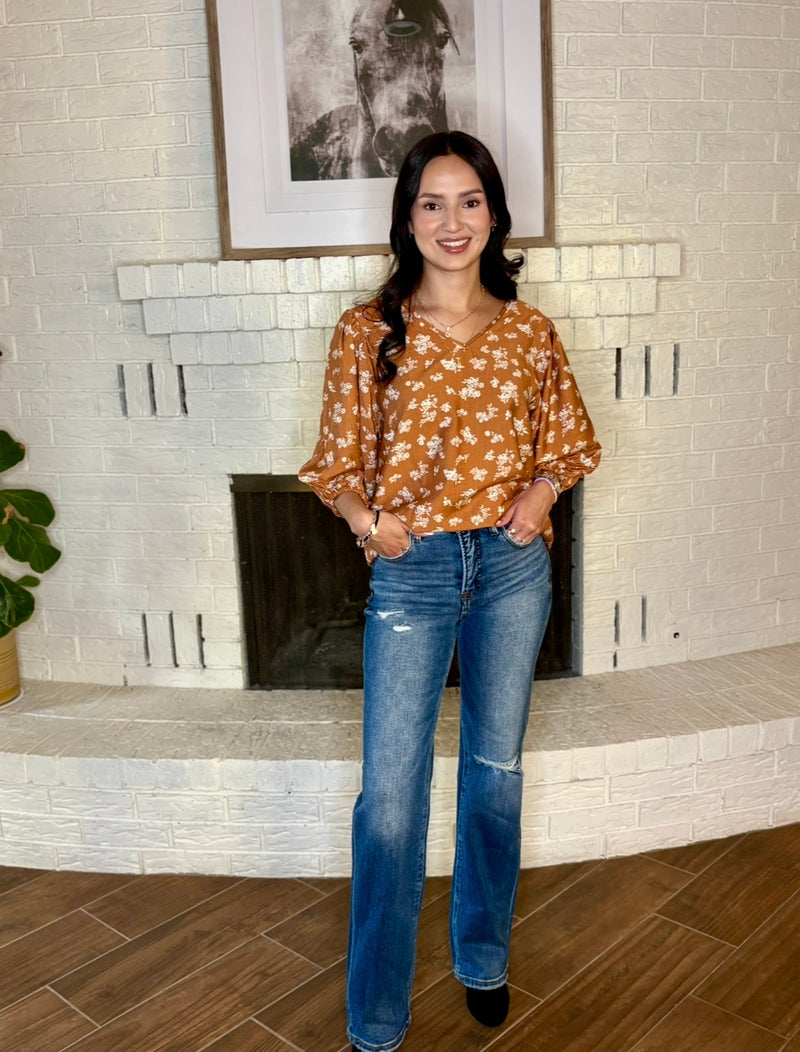 Floral Draped Sleeve Top