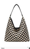 Checkered Hobo Tote Bag (black)