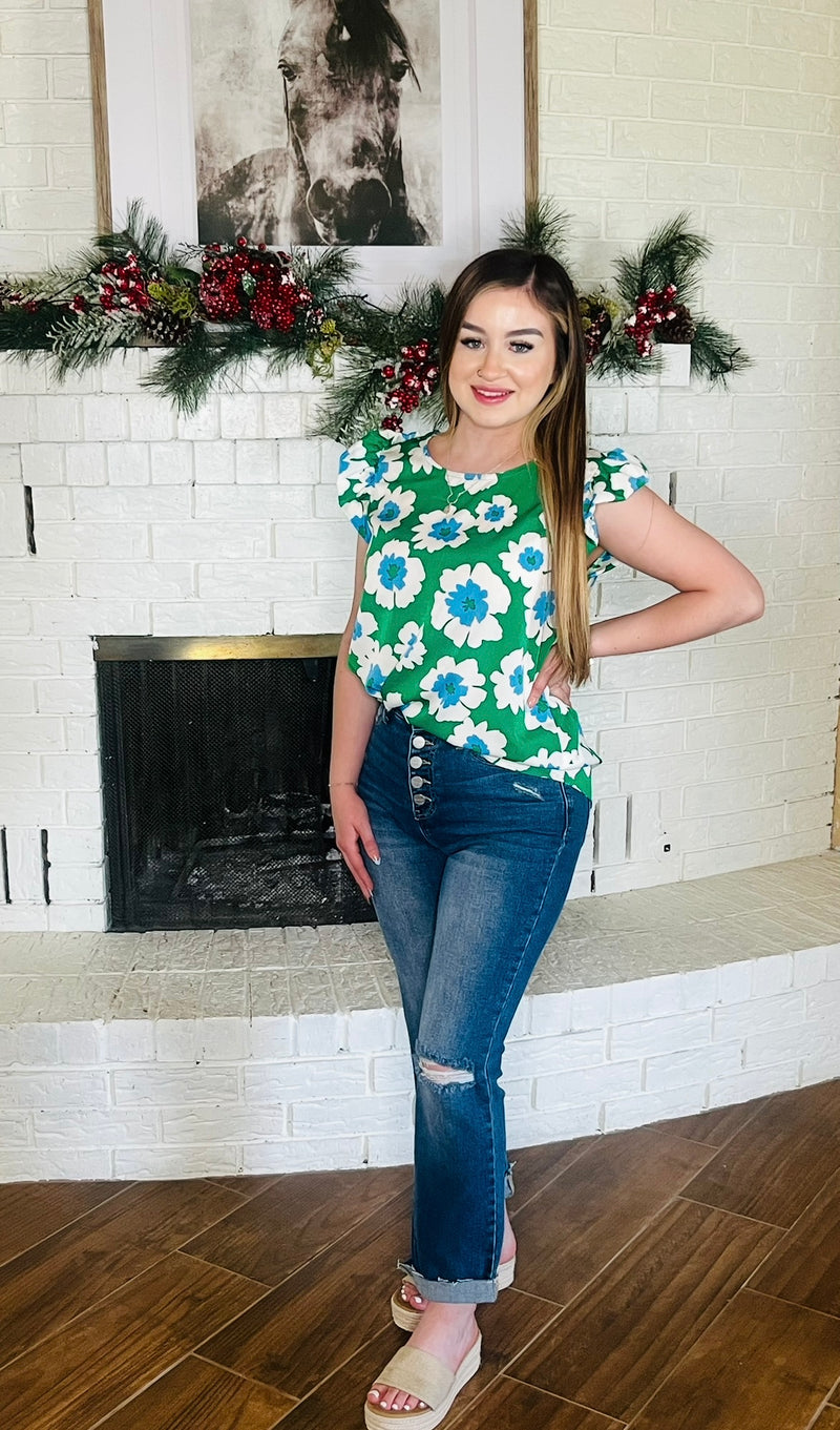 Floral Kelly Green Top