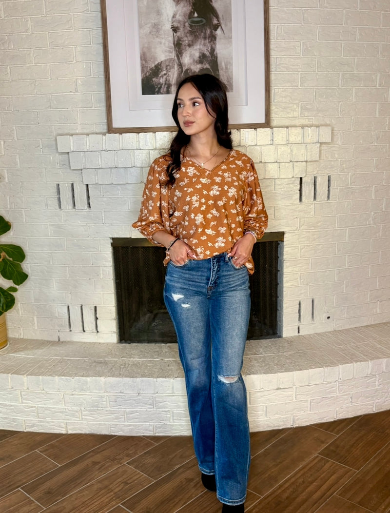 Floral Draped Sleeve Top