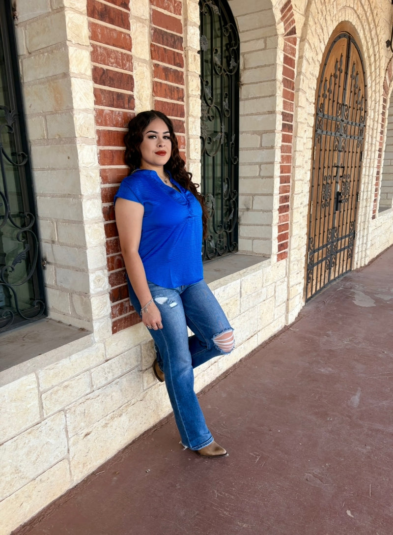 Royal Blue Short Sleeves Top