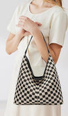 Checkered Hobo Tote Bag (black)