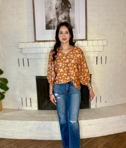 Floral Draped Sleeve Top