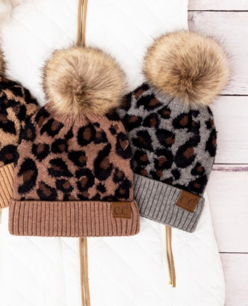 Leopard Beanie with Pom