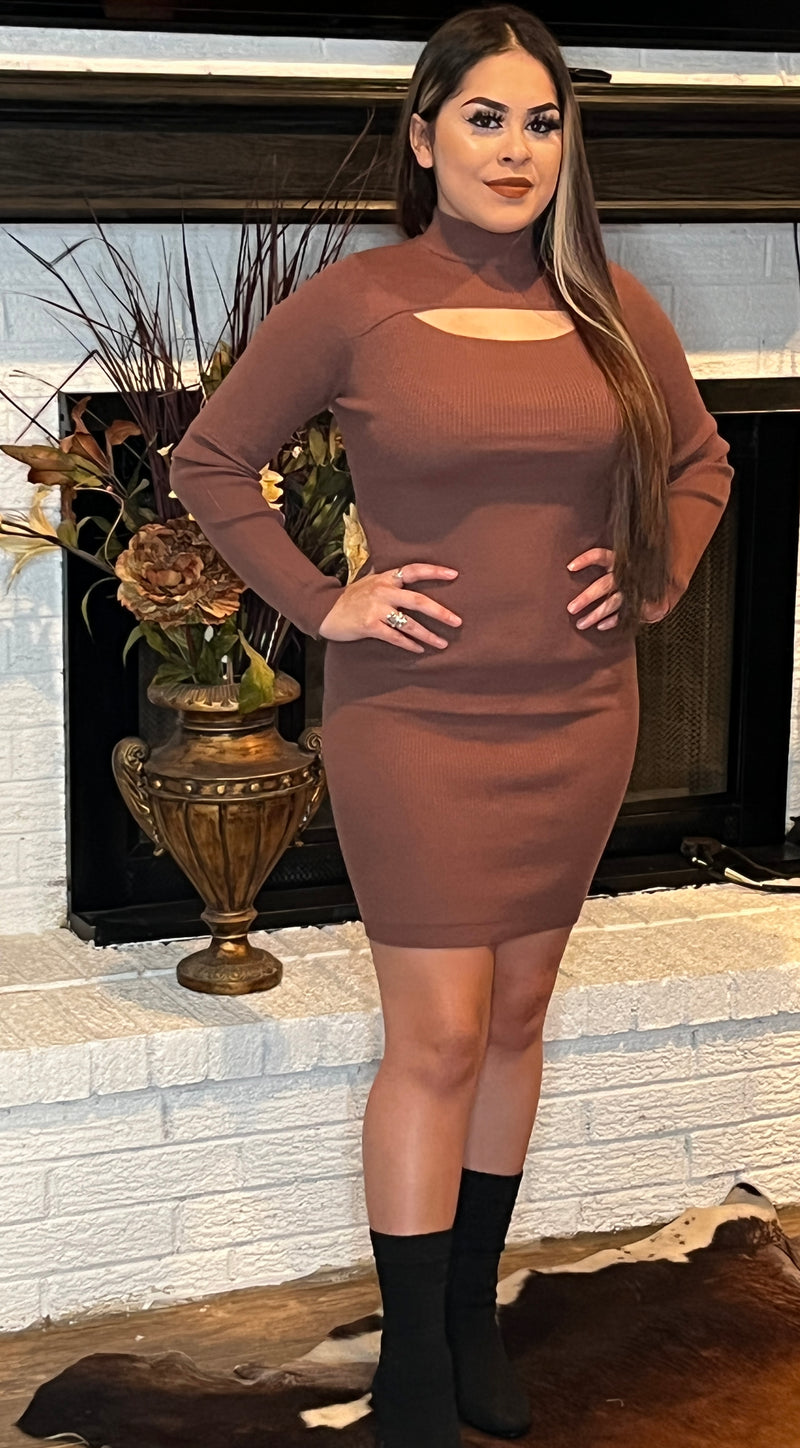 Cut Out Long Sleeve Sweater Dress