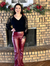 Burgundy Flared Leather Leggings