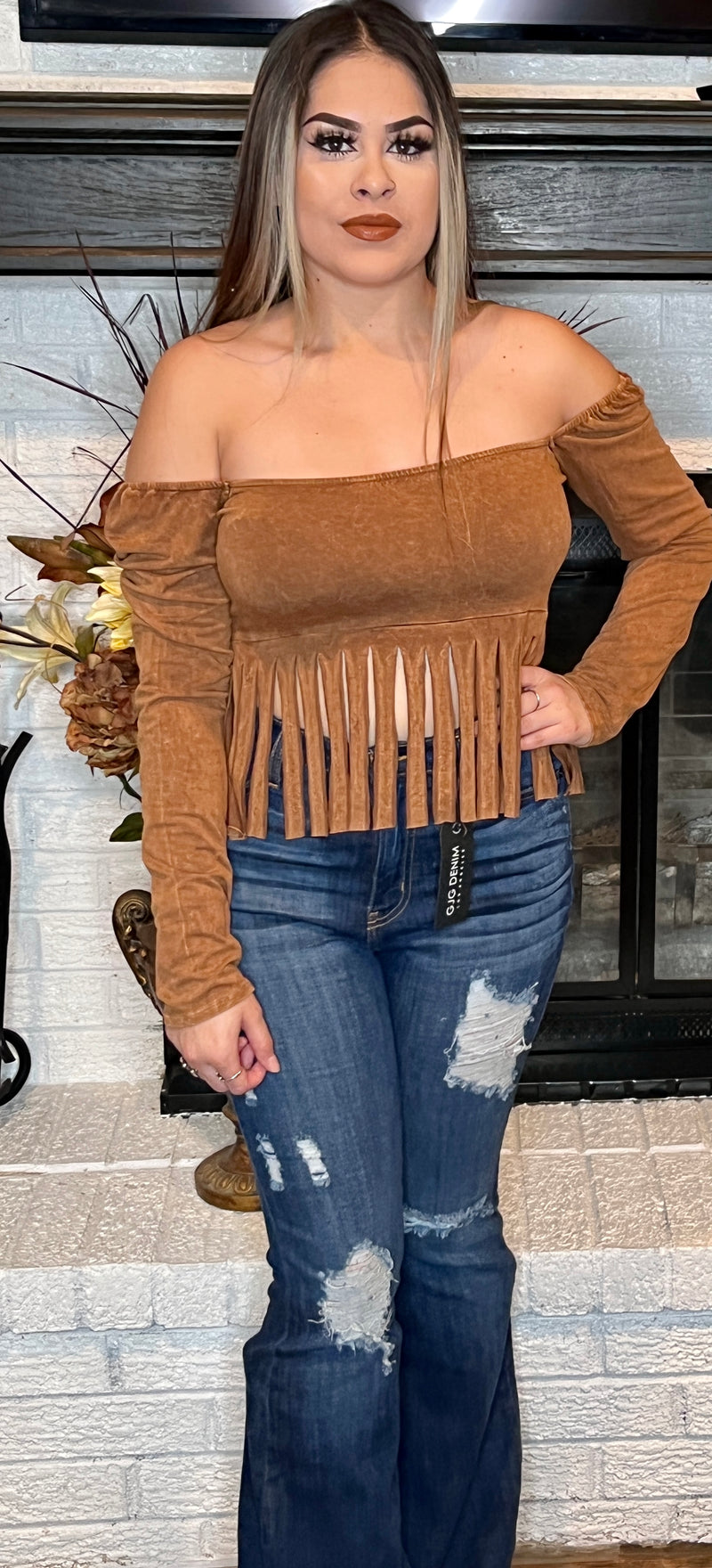 Camel Mineral Dyed Fringe Top