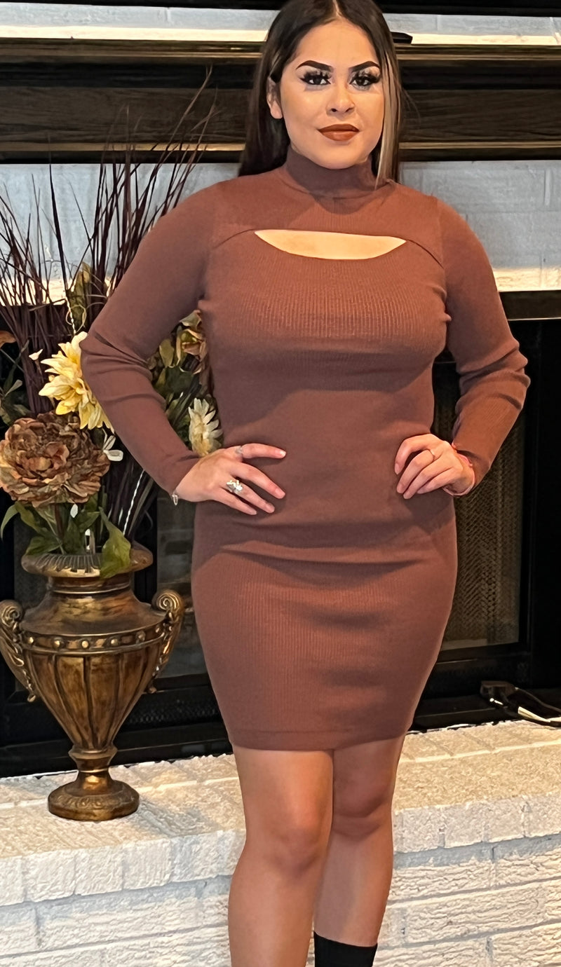 Cut Out Long Sleeve Sweater Dress