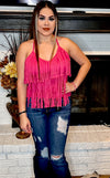 Fringe Suede Tank-Fuschia