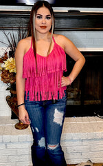 Fringe Suede Tank-Fuschia