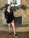 Velvet Hooded Romper-Black